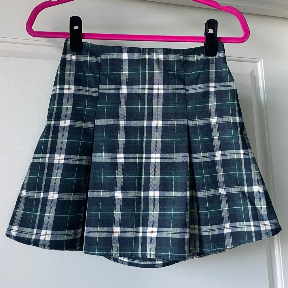 The Hanger Green and White Plaid Mini Skort